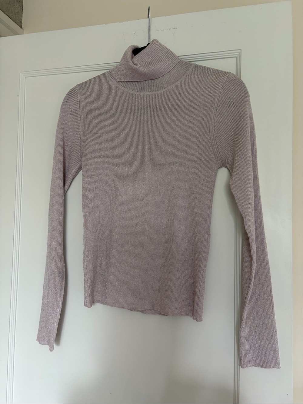 Mango Light Sparkly Lilac Ribbed Turtleneck Sweater